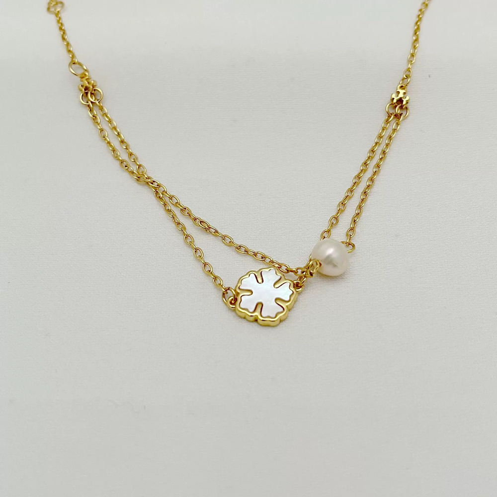 Tory Burch Pastel Shell Flower Clover Pearl Double Layer Bracelet
